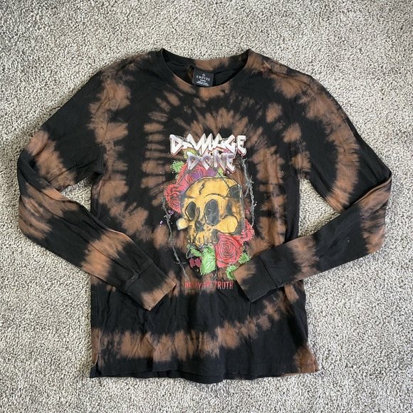Empyre unisex black and brown tie Dye long sleeve shirt Damage Done Skull - Picture 1 of 10